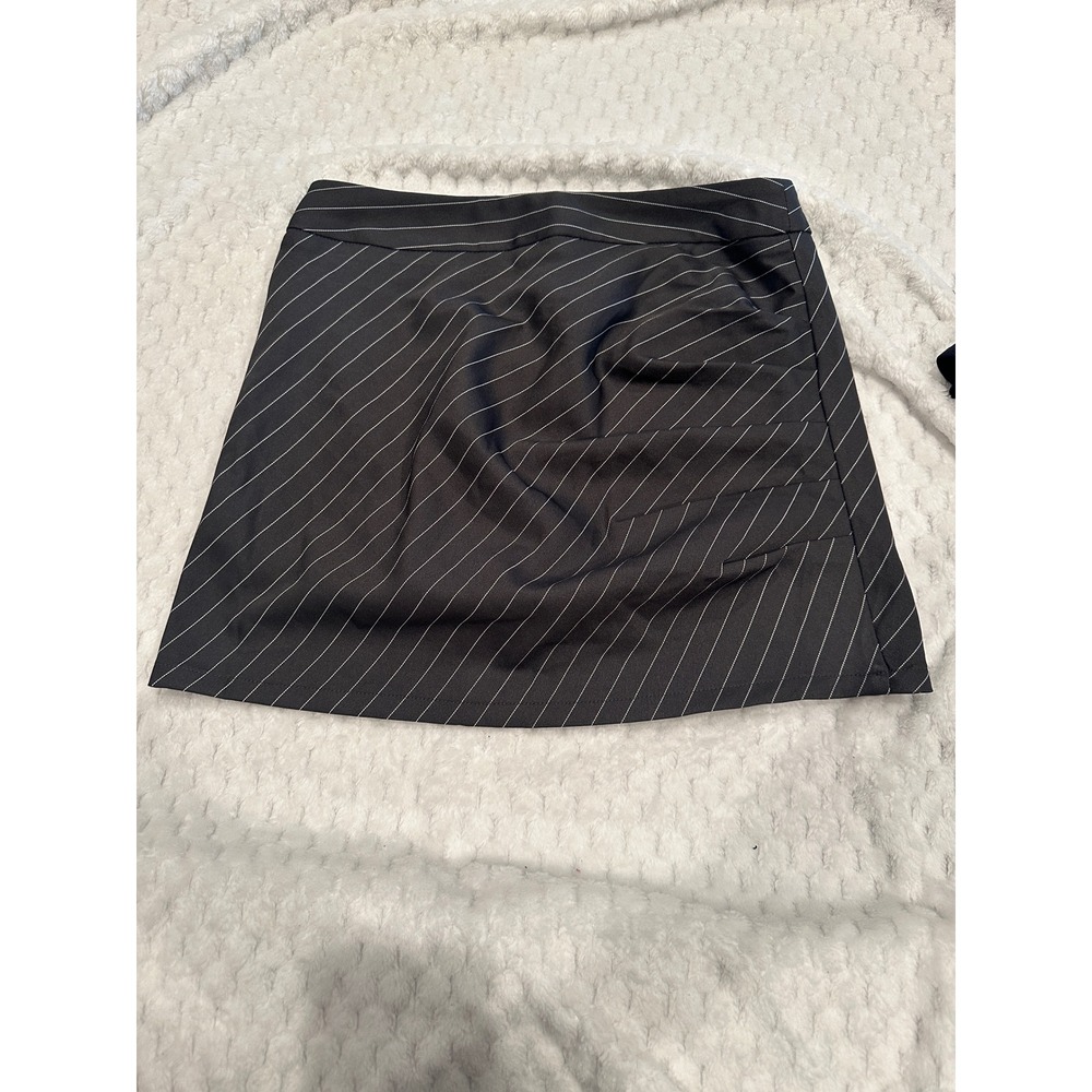 Cider Pinstripe Skort Dark Grey White Pleated Mini Skirt with Built in Shorts S